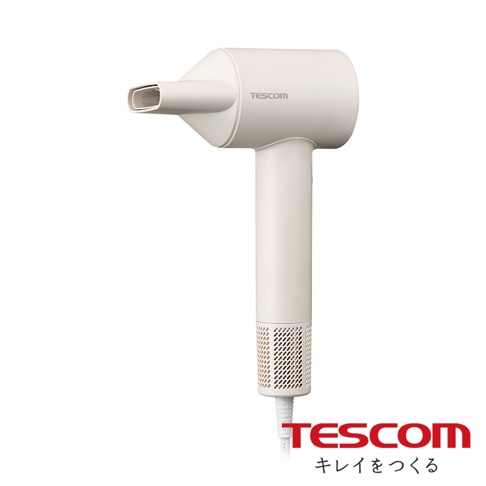 TESCOM TD760 專業負離子吹風機，雲朵白色，配有專業風嘴，機身輕巧，印有 TESCOM 品牌標誌及日文標語。