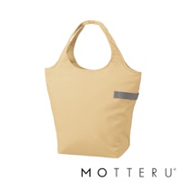 杏色大容量摺疊保冷托特袋，採用簡約設計，布料材質，側邊有灰色織帶裝飾，適合日常購物和戶外活動。