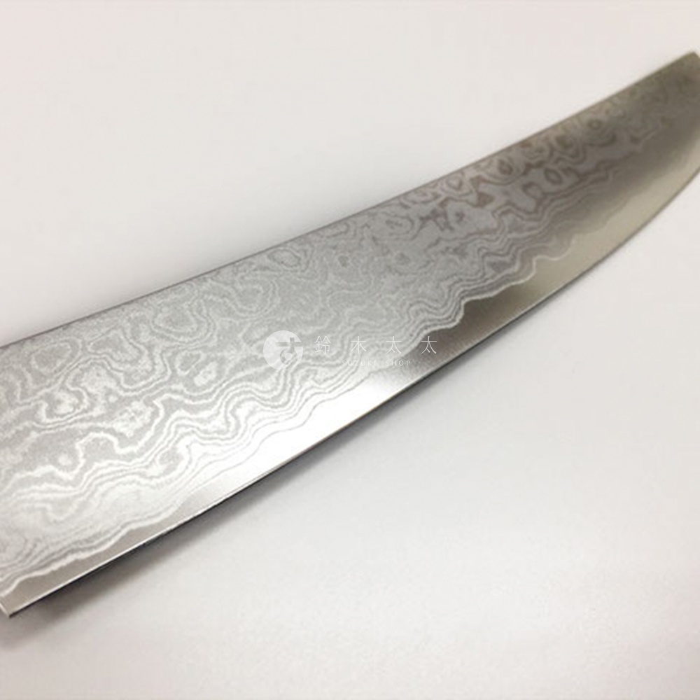 志津匠牛排刀組，展示大馬士革鋼刀刃美麗的紋路，近距離特寫。