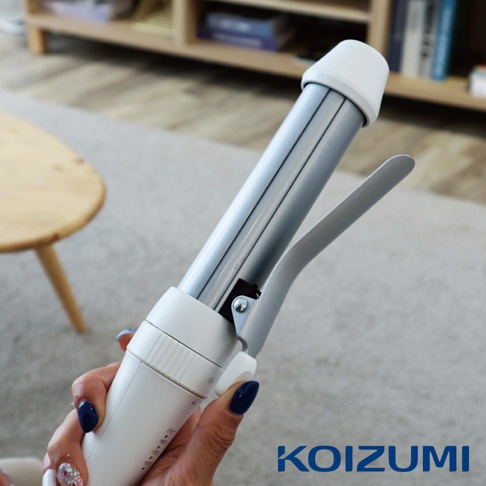 KOIZUMI 3變電棒捲 KHR-G070，白色握把，銀色捲筒，附銀色夾子，手持操作。