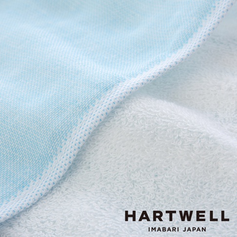 今治純棉條紋紗布毛巾，一條為淺藍色條紋紗布，另一條為白色毛圈毛巾，兩種材質交疊，展現細膩織紋與柔軟觸感。