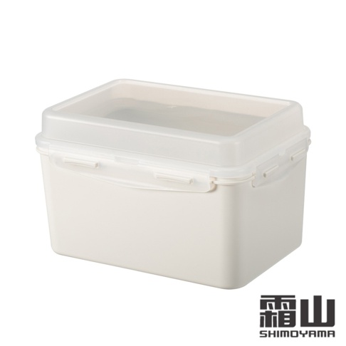 米白色PP材質麵包吐司保鮮盒，有透明蓋子和兩側鎖扣，適合冷凍冷藏，容量3公升。