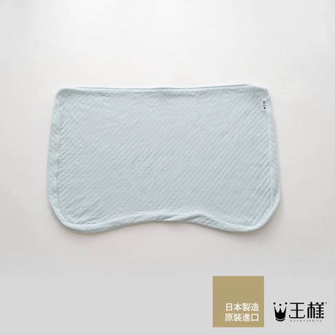 淺藍色王樣極夢枕專屬枕套，布料帶有斜紋織紋，枕套邊緣圓潤。