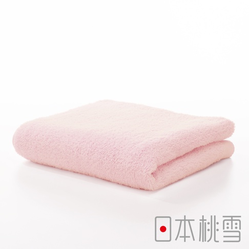 粉色今治超長棉毛巾，材質柔軟，質地蓬鬆，對折後呈現雙層結構。