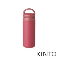 簡約設計的玫瑰粉色保溫瓶，配有同色系的提把瓶蓋，瓶身為霧面材質，整體呈現圓潤的線條感。