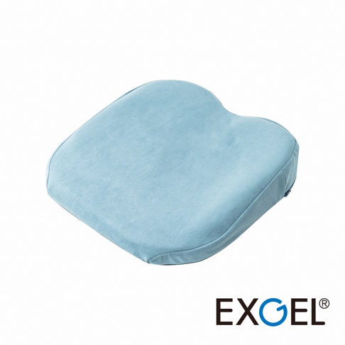 淺藍色貓頭鷹造型3D進階款坐墊，絨布材質，帶有品牌Logo。