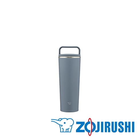 灰色不鏽鋼一體式杯蓋隨行保溫杯，配有可摺疊隨行把手，簡潔的設計，適合隨身攜帶。