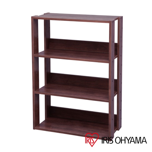 深棕色木紋三層收納架，寬度約60公分，側邊為開放式設計，層板與側柱之間有螺絲固定痕跡，整體呈現簡約風格。