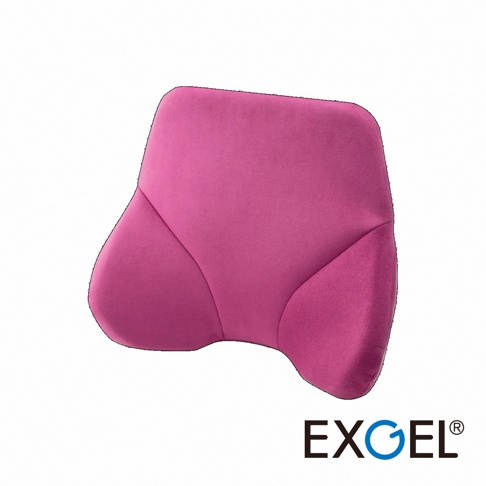 粉紅色貓頭鷹進階款背墊，採用絨布材質，具備支撐腰部的弧形設計。