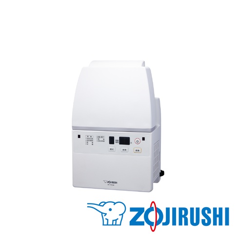 白色多功能智慧烘乾機，頂部為傾斜設計，前方有控制面板，包含顯示螢幕、按鈕及電源指示燈，機身側面有散熱孔。