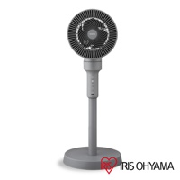 灰色直立式落地換氣風扇，帶有圓形扇頭和控制面板，底部為圓形底座。