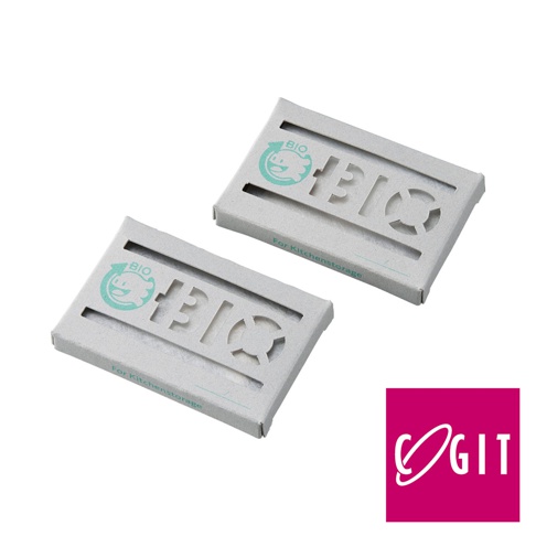 COGIT POWER BIO 長效除臭防霉貼片盒，包含兩個灰色的紙盒，上面印有綠色的「BIO」字樣和可愛的笑臉圖案，並標示「For Kitchenstorage」，底部有粉紅色的COGIT品牌標誌。