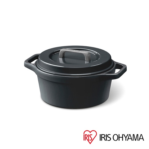 COTOCO 萬用無水調理鍋20cm，灰色鑄鐵材質，配有銀色提把，鍋蓋中央有同色系提把。