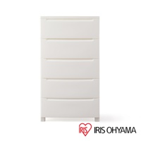 日本五層抽屜式組合收納櫃，白色，光滑表面，簡約設計，帶有嵌入式抽屜把手，整體呈長方形，底部有四個短腳。