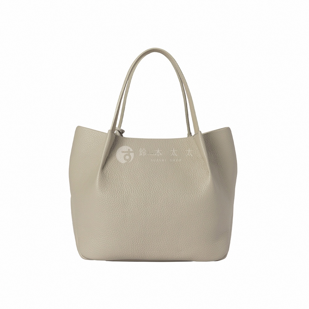 itten-itten 淺灰色義大利皮革點結吊飾中型托特包，包身上有品牌標誌。