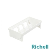 白色塑膠抽屜式餐碗收納架，內有三個碗槽，底部有支撐腳，右下角有Richell品牌標誌。