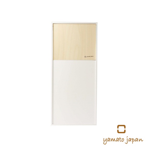 DOORS mini 純手工木製前開式迷你垃圾桶，上半部為淺木紋面板，下半部為純白色面板，整體設計簡約。