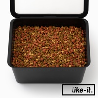 like-it 標誌與裝滿寵物飼料的黑色收納盒