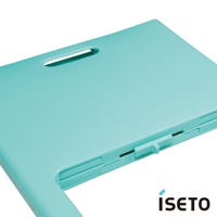 淺綠色塑膠折疊高腳置物籃，頂部有長方形提手，側面有卡扣設計。