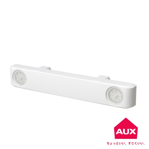 白色兩用收納袋架，主體為長條形白色塑膠，兩端各有一個圓形帶有放射狀紋路的開口，中間有兩個白色固定夾。