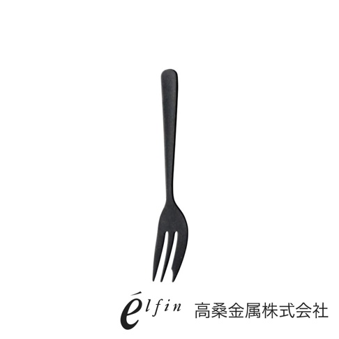 一支日製熔岩黑石紋水果甜點叉，採用金屬材質，設計簡約，適合搭配各種甜點。
