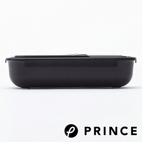 黑色塑膠材質的磨泥切片兩用盒，設計簡潔，帶有銀色卡扣，側面有圓潤的邊緣。