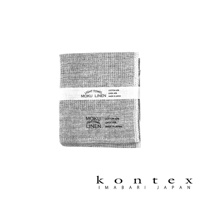 MOKU LINEN 輕薄速乾棉麻拭巾，灰色，棉60%麻40%，帶有品牌標籤，材質觸感細緻，日本製。