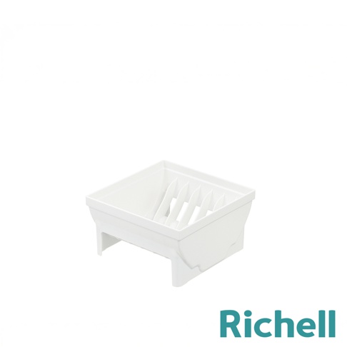 Richell 抽屜式餐盤收納架，白色塑膠材質，內部有隔板可收納餐盤