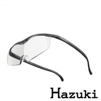 葉月抗藍光放大鏡，黑色鏡框搭配透明鏡片，鏡腳處有Hazuki品牌標誌。