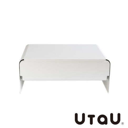 UtaU 抽屜式多功能萬用收納整理櫃-低矮，白色簡約設計，前方有抽屜，以金屬腳架支撐，呈現低矮造型。