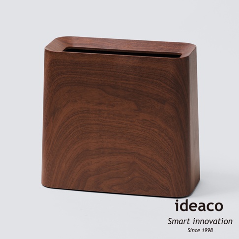 方形胡桃木紋垃圾桶，容量11.5L，深棕色木紋，簡約設計，適合家用。