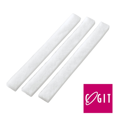 一組三條白色、長條狀的滾筒洗衣機門縫清潔條，材質看似毛氈，表面有細緻絨毛。