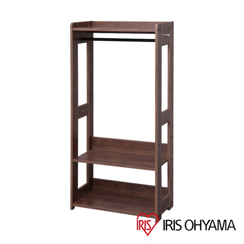 童心木製掛衣架 KWR-1260，深棕色木質結構，設有掛衣桿及兩層置物層板。