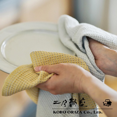 WAFLE 棉麻混紡鬆餅紋雙色拭巾