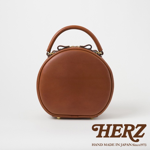 HERZ 職人手作棕色皮革圓形兩用包