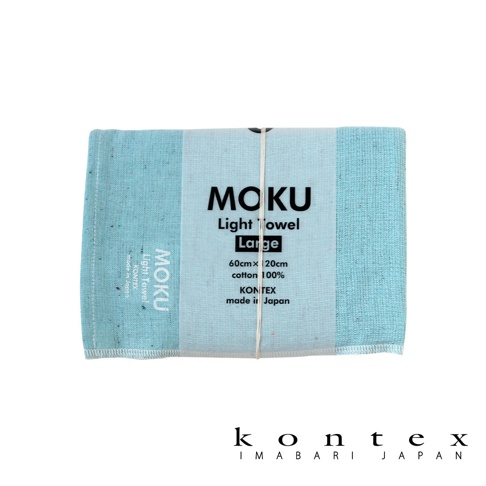 MOKU超速乾輕薄吸水浴巾，淡藍色，100%純棉，尺寸60cm x 20cm，日本製造。