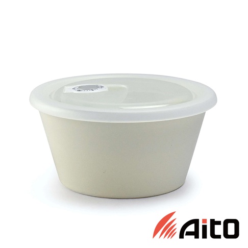 Ciel 美濃燒簡約素雅附蓋保鮮碗 L，淺米色陶瓷碗身，搭配透明白色塑膠蓋，碗蓋中央有日期顯示轉盤。