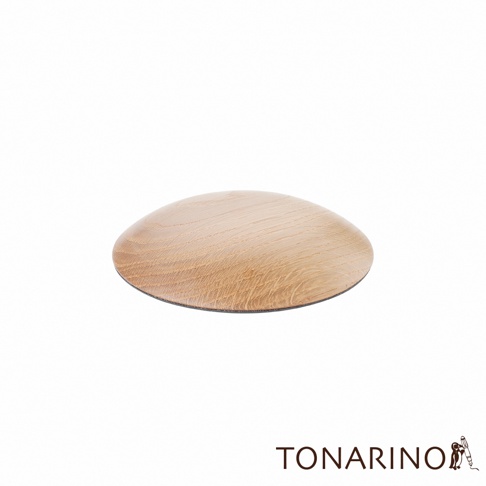 天然實木圓形門擋，淺木色，木紋清晰，底部有黑色防滑墊。