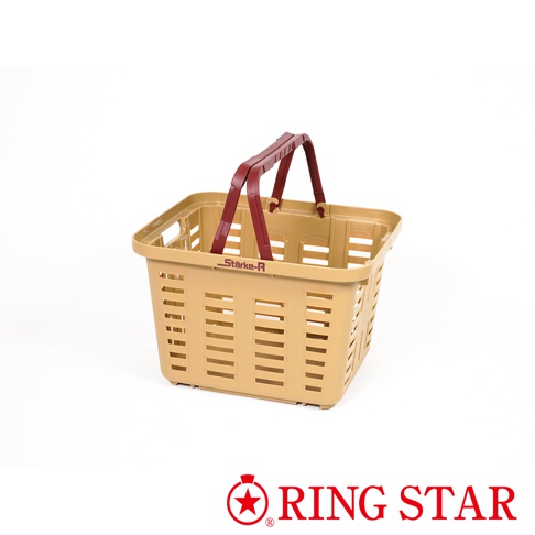 Starke-R 超級迷你籃，採用淺黃色塑膠製成，側面有長方形鏤空設計，上方配有深紅色提把，整體造型簡潔實用。