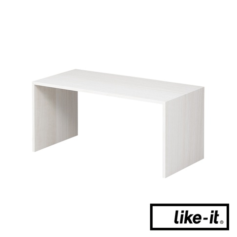 簡約雙層木紋整理架，淺色木紋材質，U型設計，適合桌面收納。