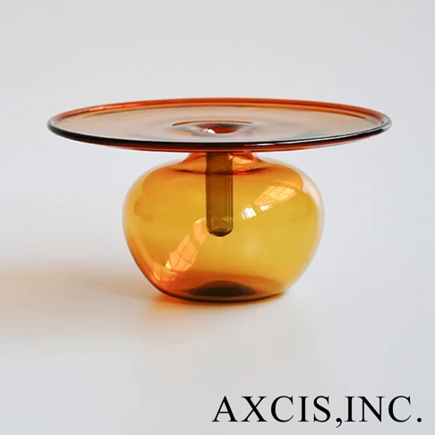 Lua 多功能線香玻璃花器，琥珀色，附有較寬的盤狀頂部和圓形主體，可用於放置線香。