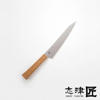 morinoki / Ban nou knife 萬用刀，具有銀色金屬刀刃和木質手柄，刀刃上印有品牌標誌。