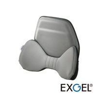 灰色汽車用背墊，由柔軟網狀織物製成，帶有獨特的蝴蝶形腰部支撐，可提供舒適的背部支撐。