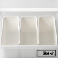 like-it 手提式居家萬用分隔收納盒，內有三個白色分隔收納槽，下方有 like-it 品牌標誌