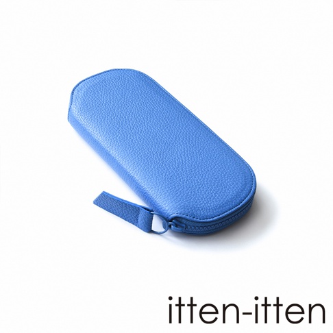 itten-itten 義大利皮革圓角長夾，藍色，拉鍊開合，附拉環