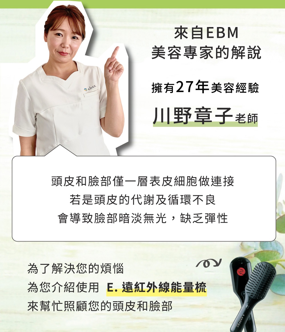 E.遠紅外線能量梳，黑色，帶有銀色品牌標誌，梳齒為黑色。