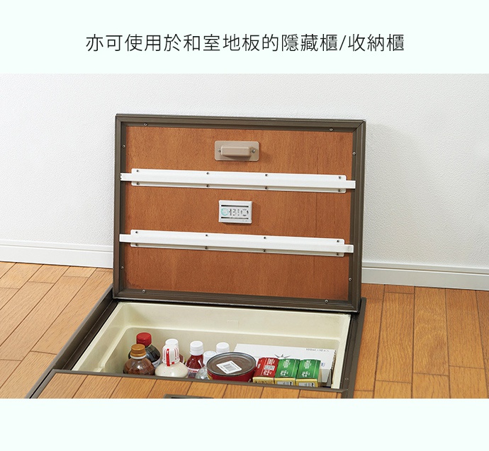 日製長效除臭防霉貼片盒，內含白色塑膠盒，盒蓋內側為木紋板，附有掛扣及電子顯示器。