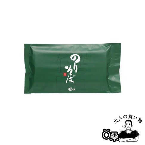 深綠色包裝的乾燥海苔蕎麥麵，包裝正面印有白色日文書法字體「のりそば」和紅色印章，下方有黑色日文小字「鎌庄」。