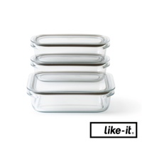 耐冷熱清透密封萬用保鮮盒3入組 (2中+1大)