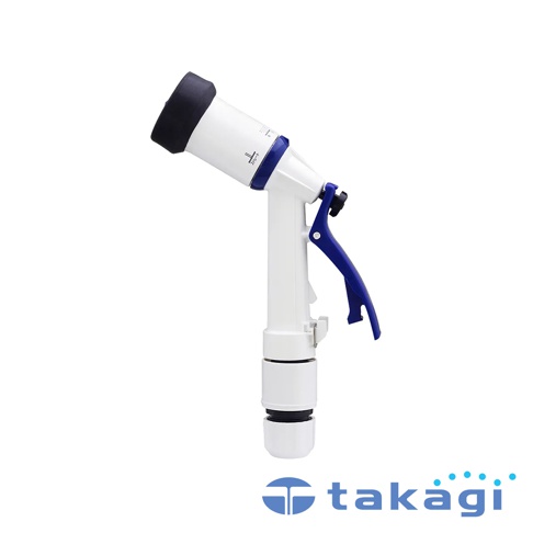 白色塑膠製的五段調節噴嘴，配有藍色握把和黑色橡膠噴頭，整體造型簡潔。